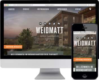 Website des Weidmatt-Quartier auf Desktop und Mobile